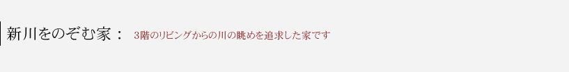 新川をのぞむ家(3階のリビングからの川の眺めを追求した家です)